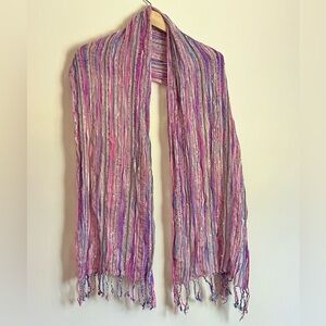 Boho Textured Fringe Scarf Pink Purple Multicolor Shimmer Lightweight Wrap 70”